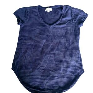 Cloth & Stone Navy Blue Double Gauze Cotton V-Neck Top Womens Small